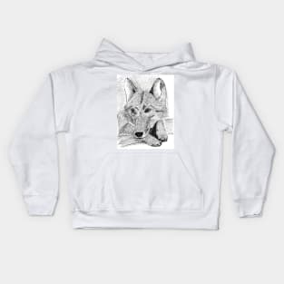 Hand drawn wolf (pen & ink) Kids Hoodie